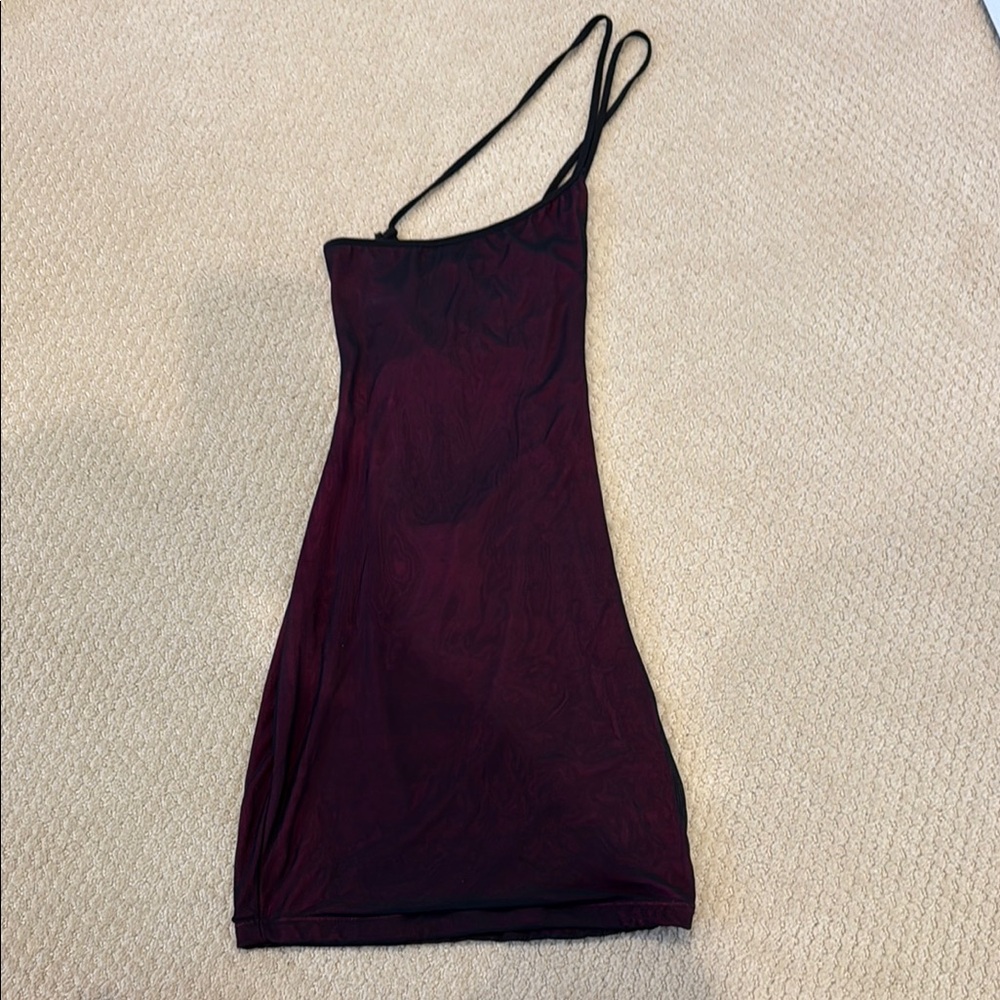 Windsor One Shoulder Dress in Black and Burgundy